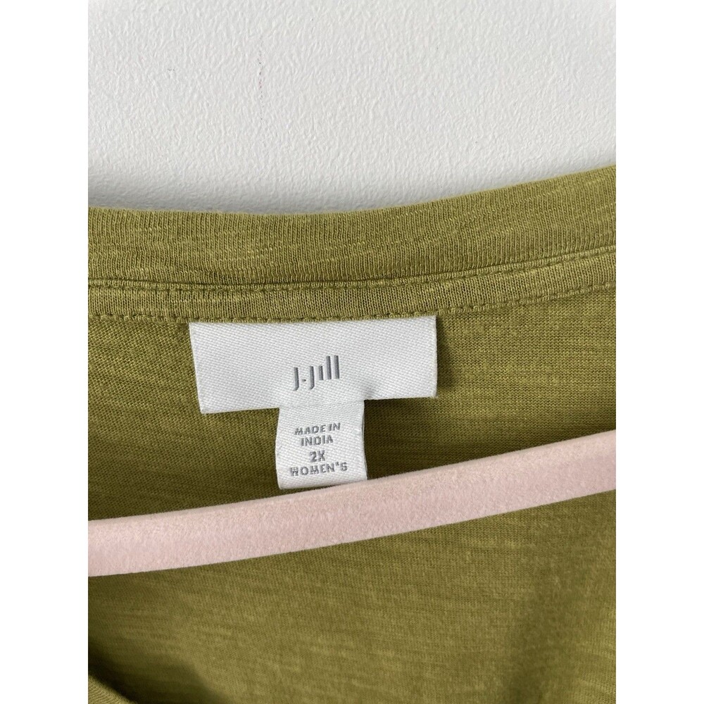 J Jill 2X Green V Neck Button Back Top 3/4 Sleeve Cotton Modal Everyday Neutral - Picture 3 of 9